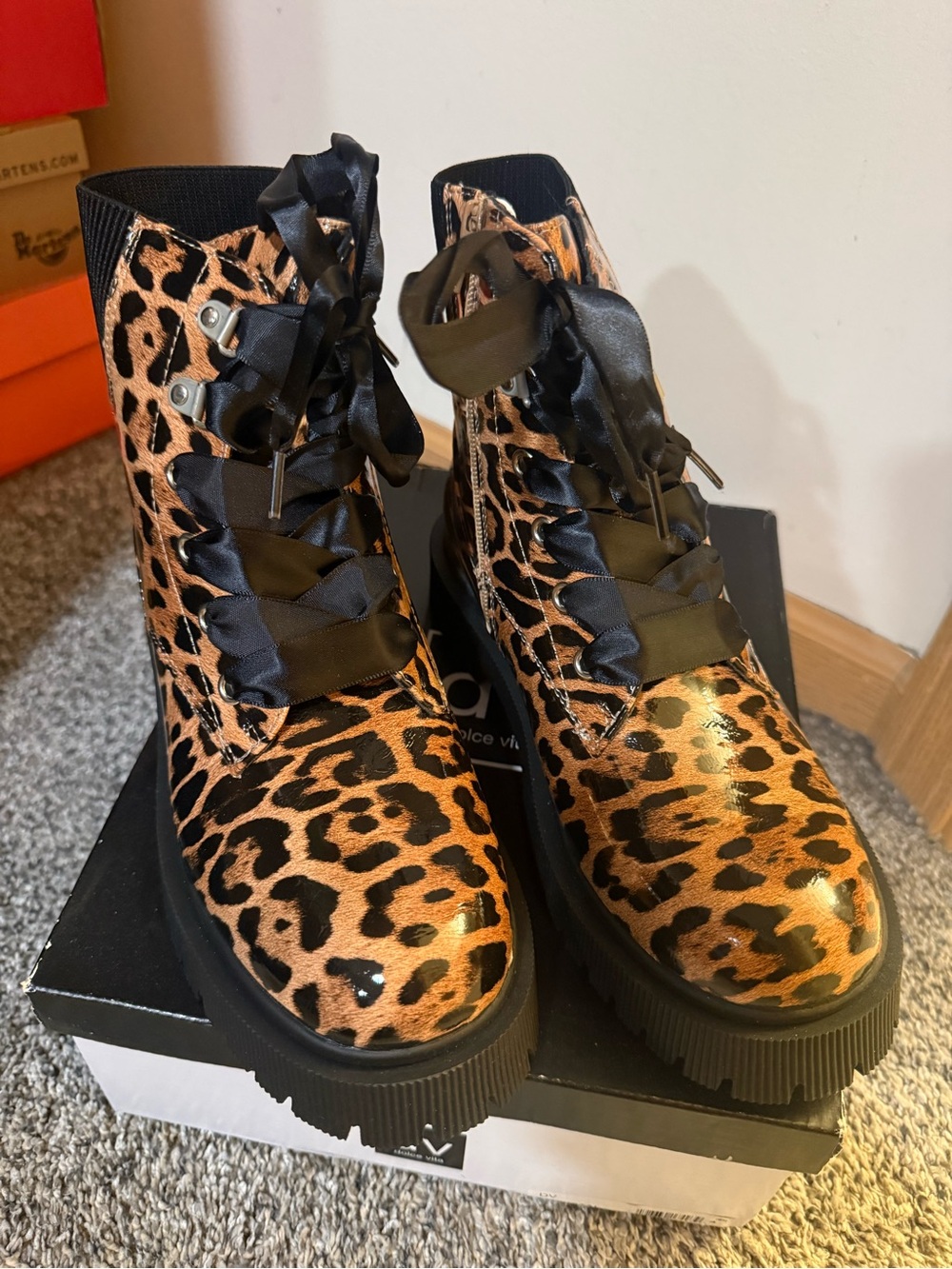 Dolce Vita Leopard-Print Platform Lace-Up Boots - Black & Brown